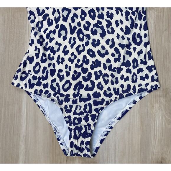 Splendid Girls sz 12 One Piece Swimsuit Navy Blue Leopard Beige Cream 52537 - Picture 11 of 14